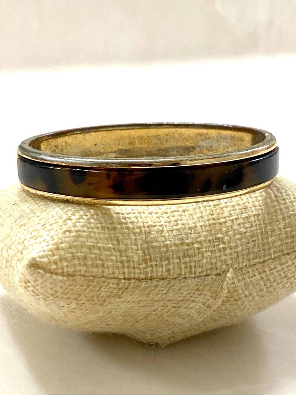 Vintage Brown and Gold Tortoiseshell-Inlay Bangle Bracelet